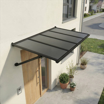 Augustine Door Awning 5 x 3 ft Grey Panel Black Frame | Palram-Canopia-Delightful Yard