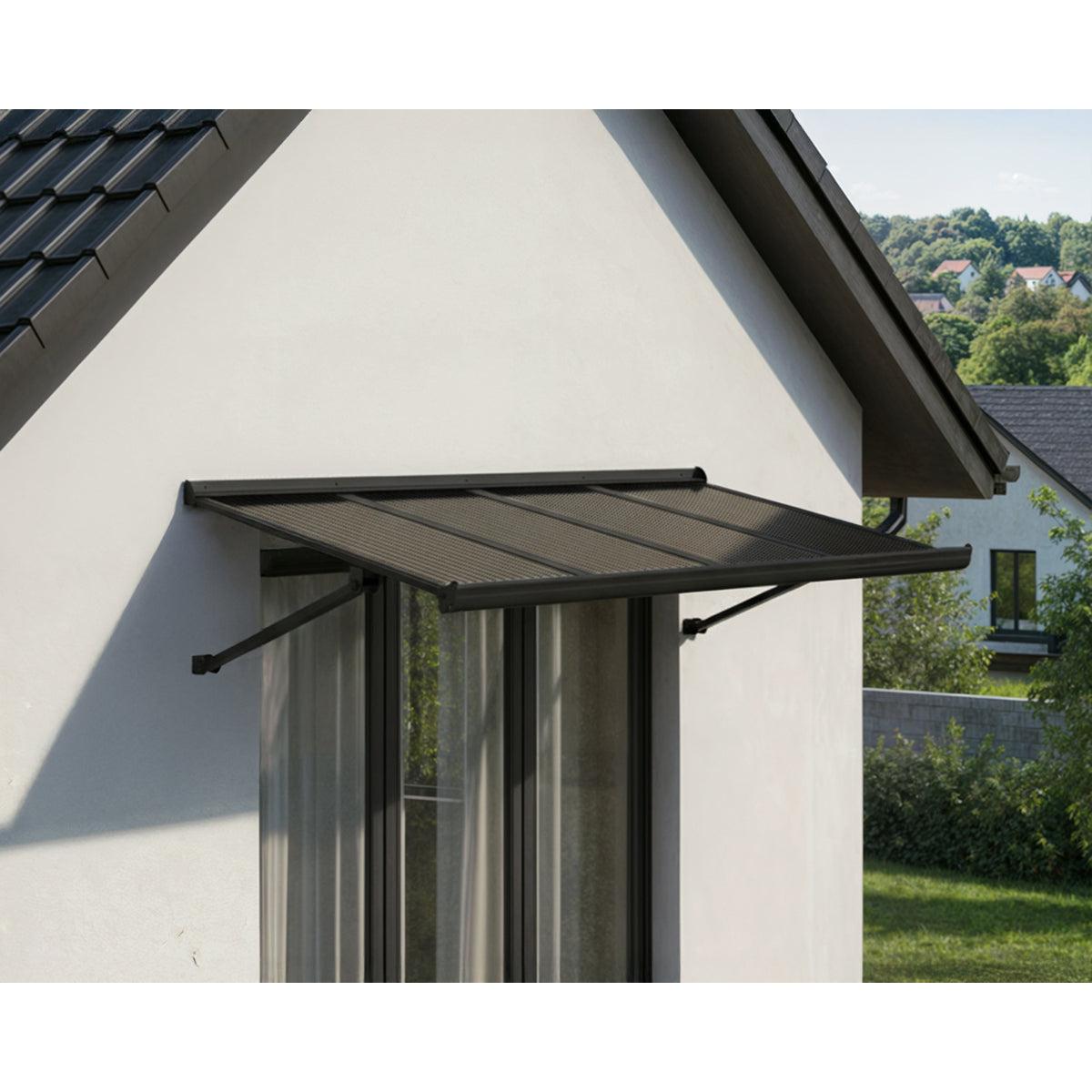 Augustine Door Awning 5 x 3 ft Grey Panel Black Frame | Palram-Canopia-Delightful Yard