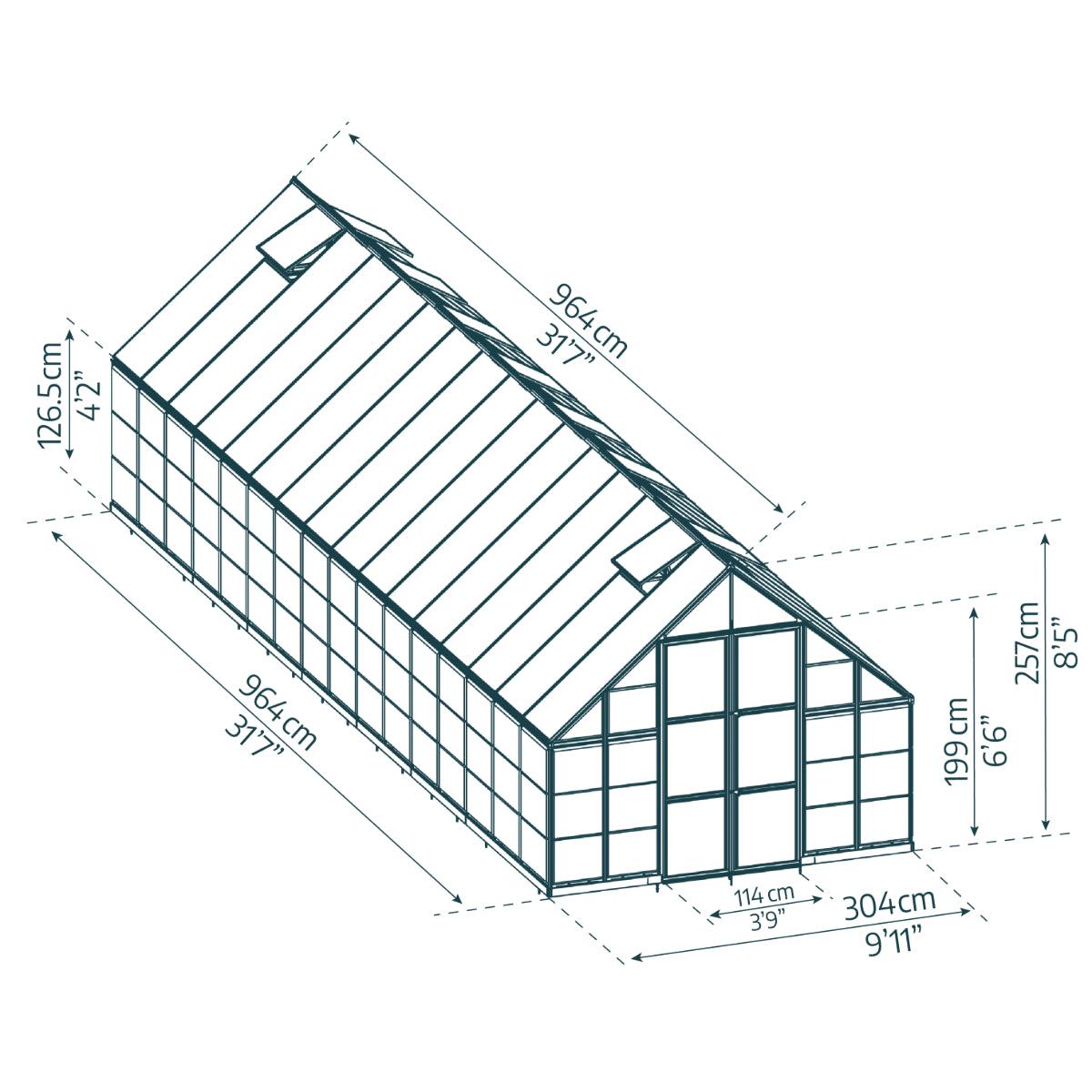 Balance Polycarbonate Greenhouse 10 x 32 ft. | Palram-Canopia-Delightful Yard