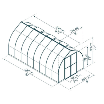 Bella Polycarbonate Greenhouse 8 x 16 ft. | Palram-Canopia-Delightful Yard