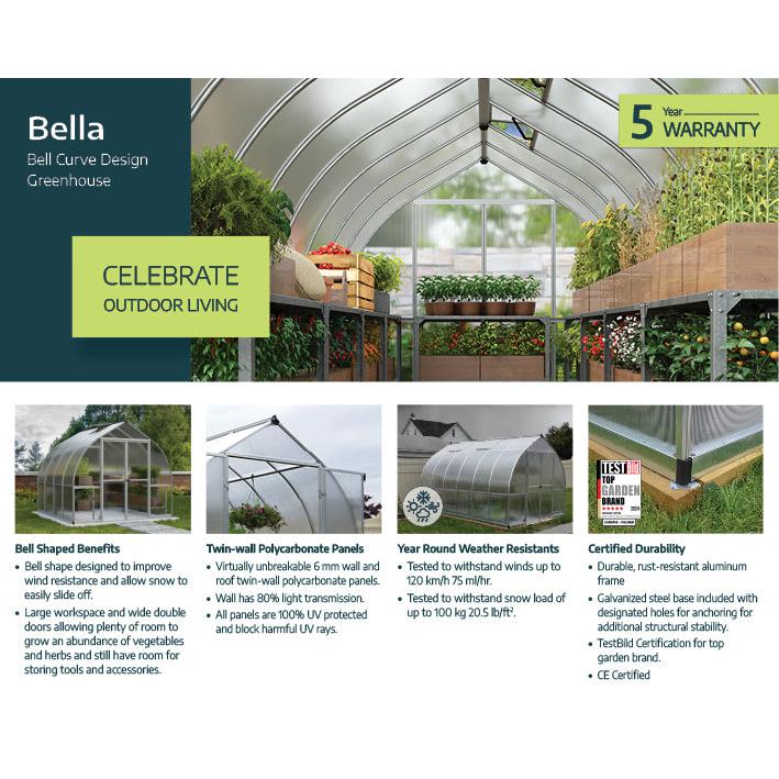 Bella Polycarbonate Greenhouse 8 x 20 ft. | Palram-Canopia-Delightful Yard