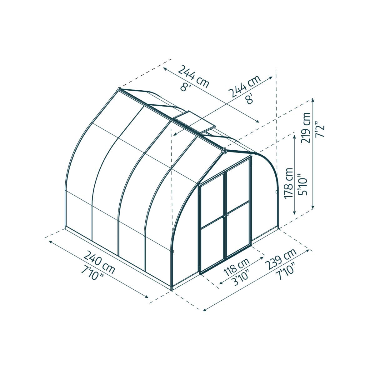 Bella Polycarbonate Greenhouse 8 x 8 ft. | Palram-Canopia-Delightful Yard