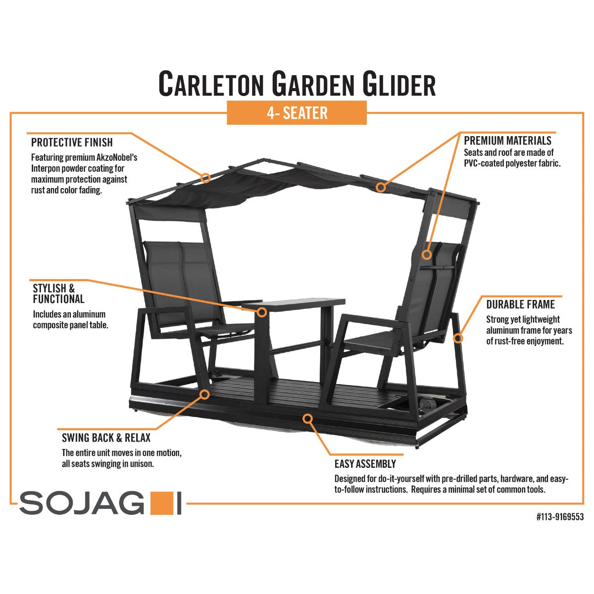Carleton 4-Seater Garden Glider Swing 4 x 7 x 6 ft | Sojag-Delightful Yard