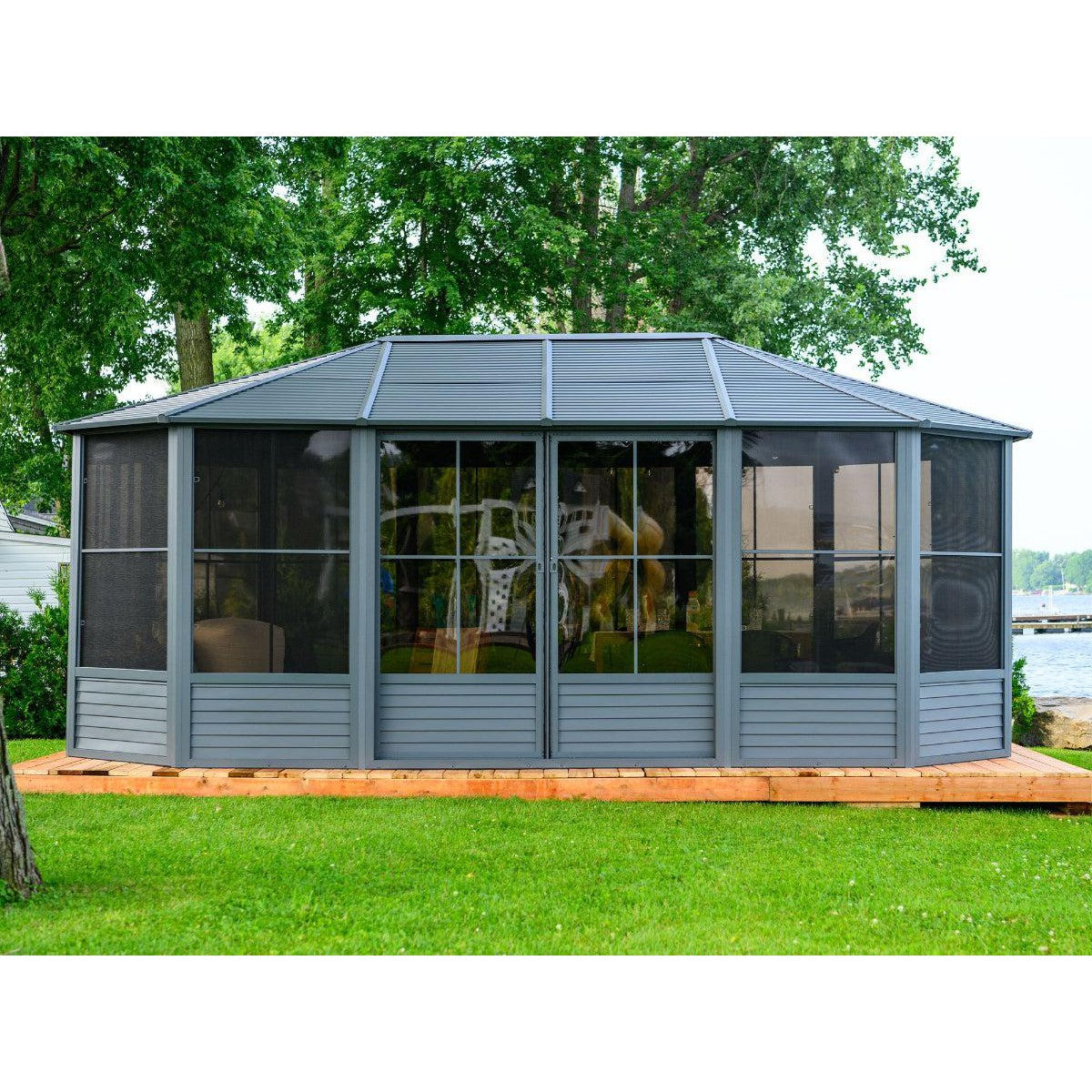 Florence Aluminum Solarium Metal Roof 12 x 18 ft. | Gazebo PenGuin-Delightful Yard