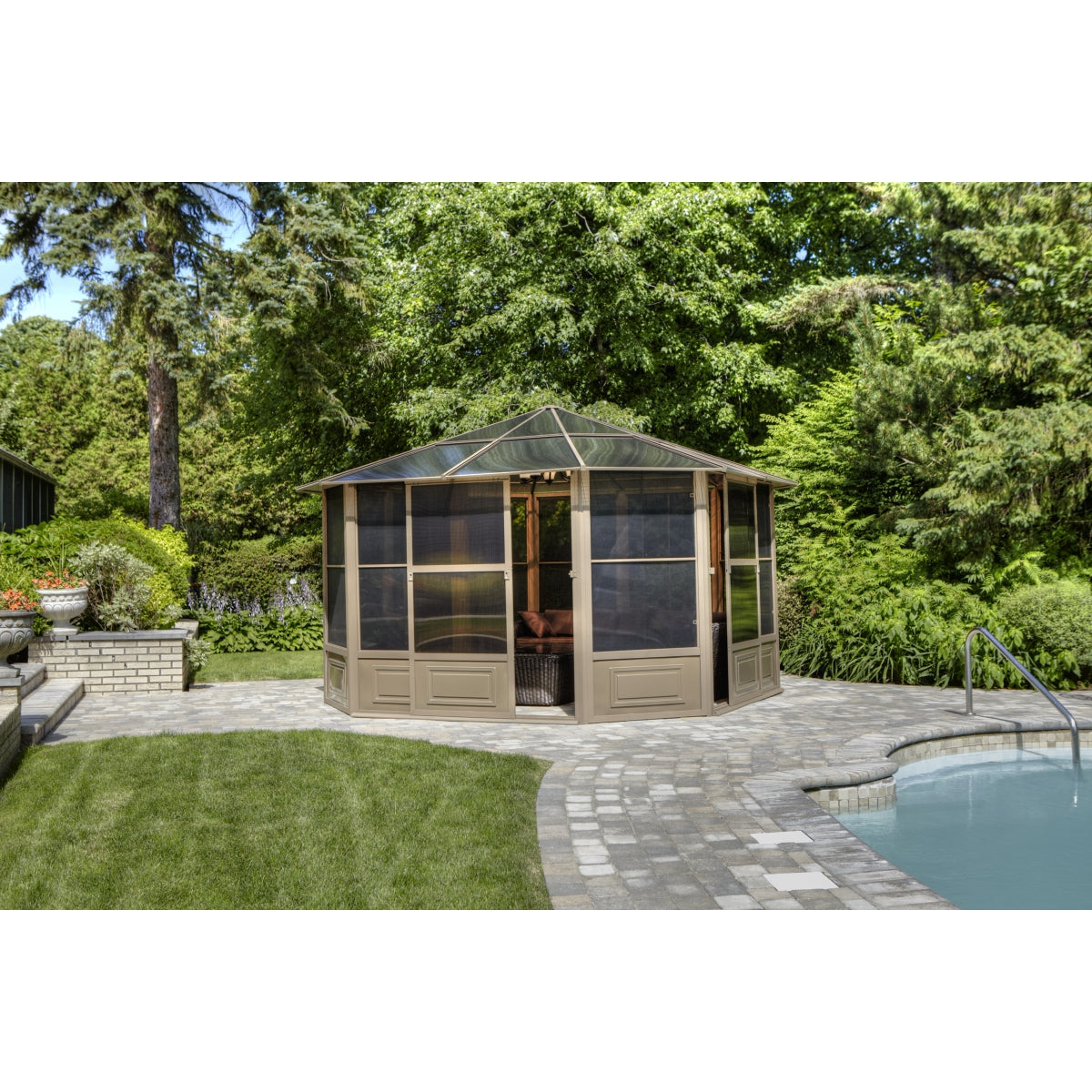 Florence Aluminum Solarium PC Roof 12 x 12 ft. | Gazebo PenGuin-Delightful Yard