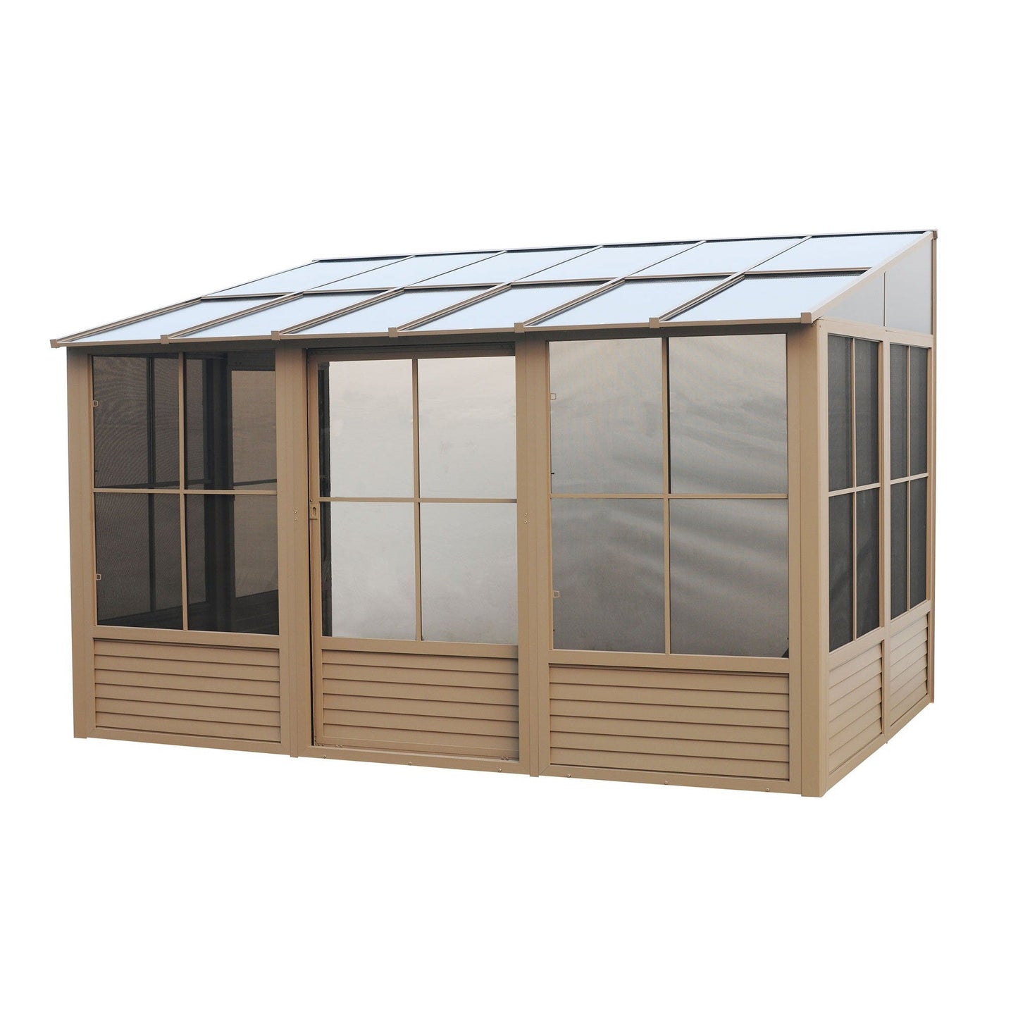 Florence Aluminum Wall Mounted Sunroom PC Roof 10 x 12 ft. | Gazebo PenGuin-Delightful Yard