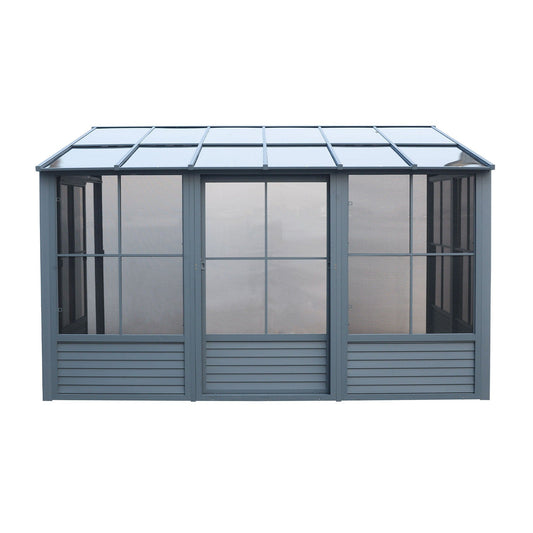 Florence Aluminum Wall Mounted Sunroom PC Roof 10 x 12 ft. | Gazebo PenGuin-Delightful Yard