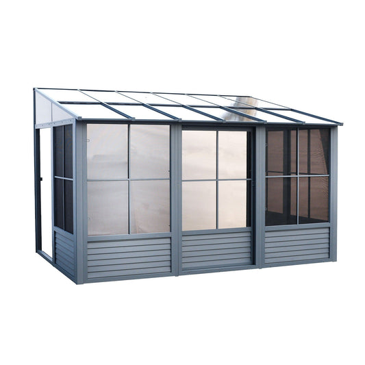 Florence Aluminum Wall Mounted Sunroom PC Roof 10 x 16 ft. | Gazebo PenGuin-Delightful Yard