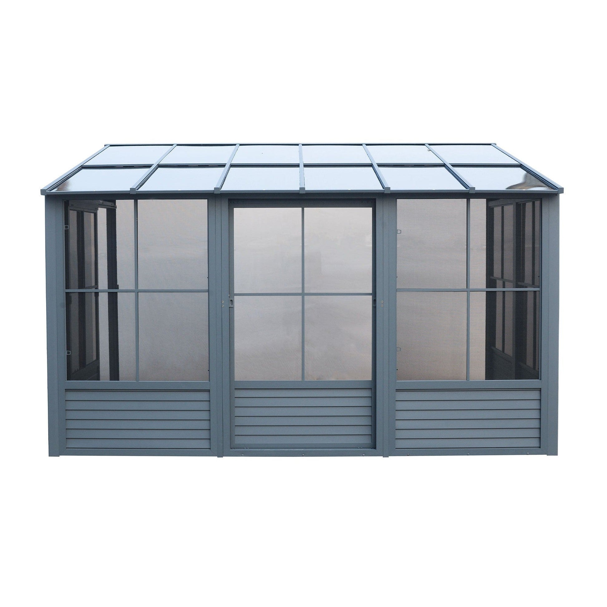 Florence Aluminum Wall Mounted Sunroom PC Roof 10 x 16 ft. | Gazebo PenGuin-Delightful Yard