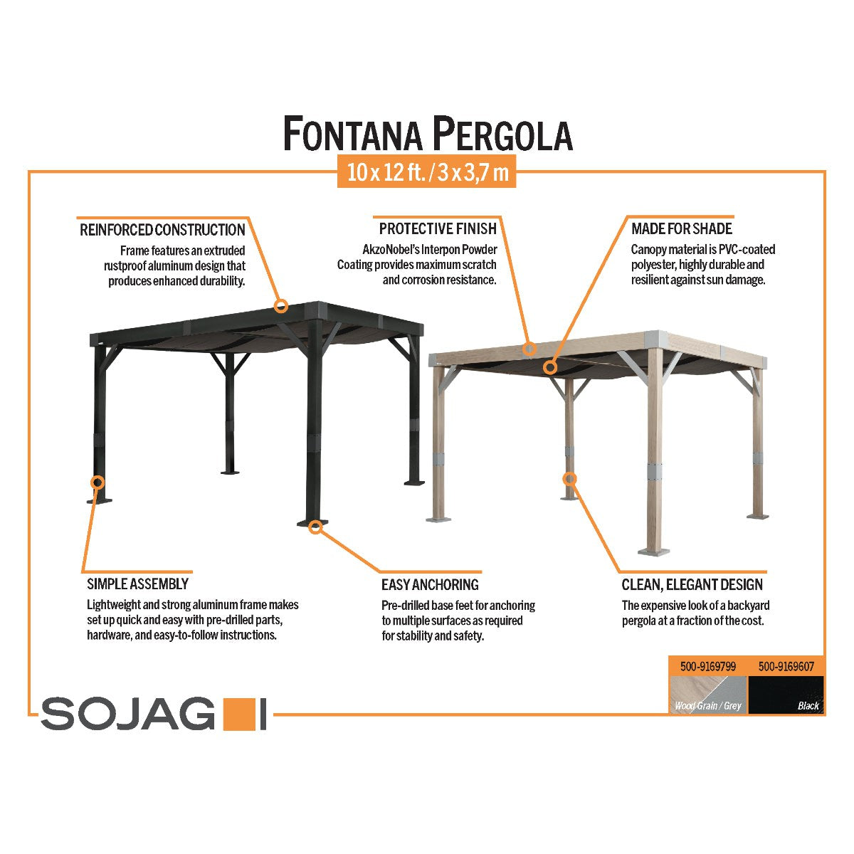 Fontana Black Aluminum 10 x 12 ft Pergola| Sojag-Delightful Yard