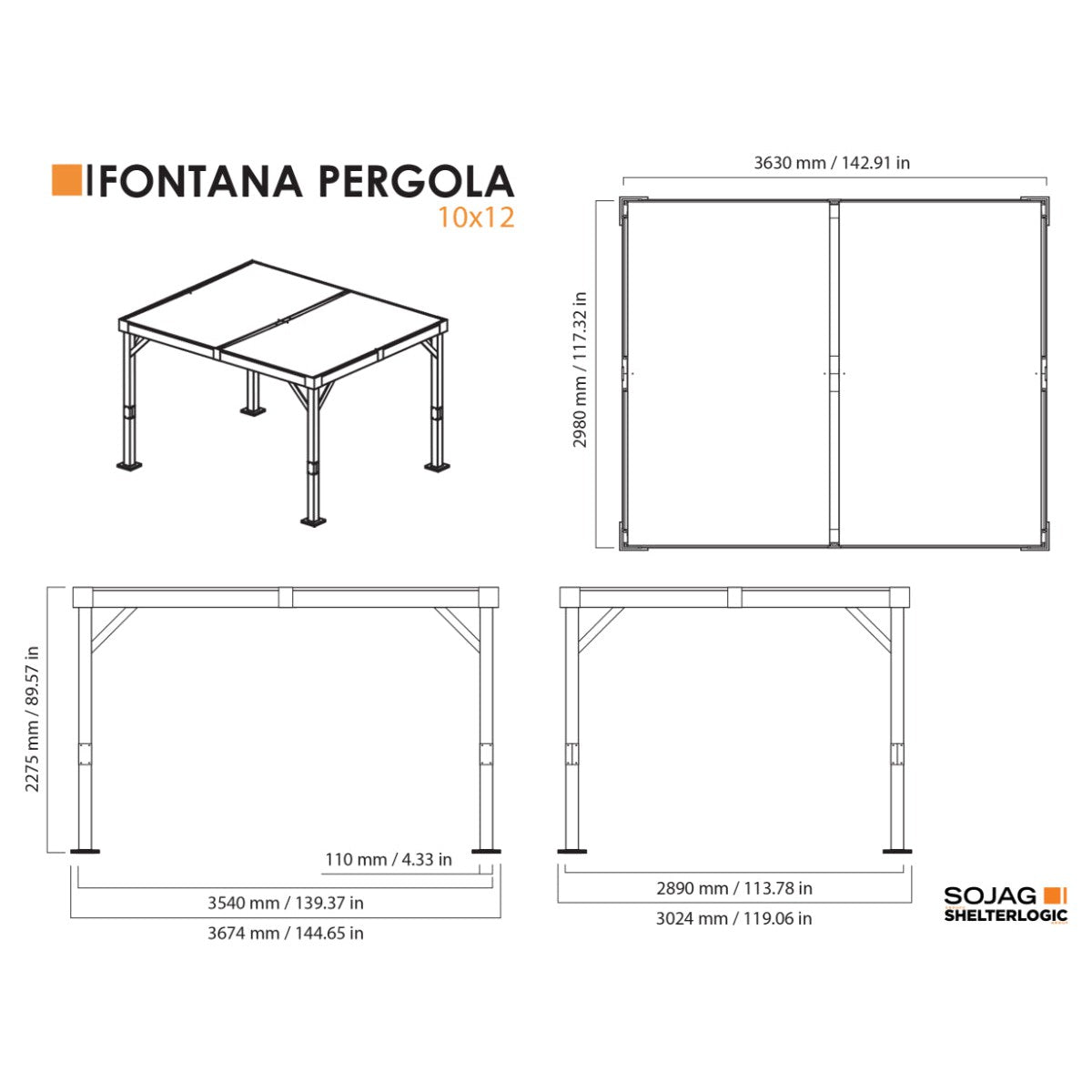 Fontana Black Aluminum 10 x 12 ft Pergola| Sojag-Delightful Yard