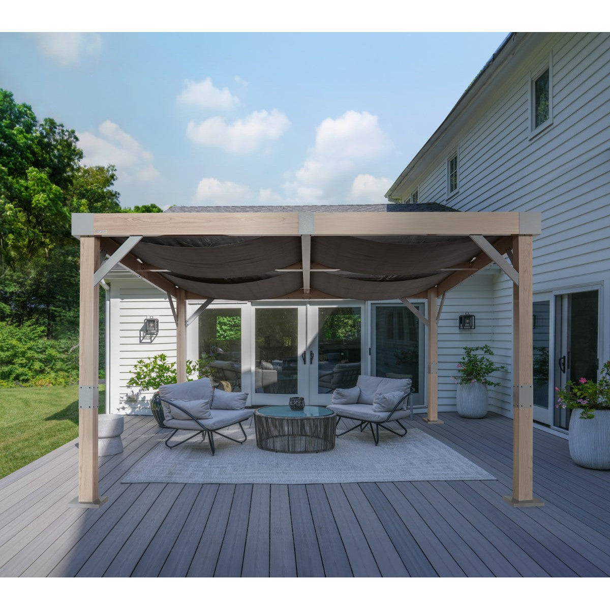 Fontana Wood Finish Aluminum 10 x 12 ft Pergola| Sojag-Delightful Yard