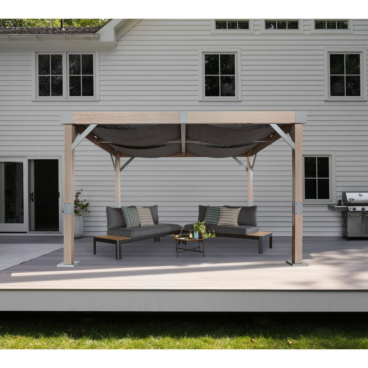 Fontana Wood Finish Aluminum 10 x 12 ft Pergola| Sojag-Delightful Yard