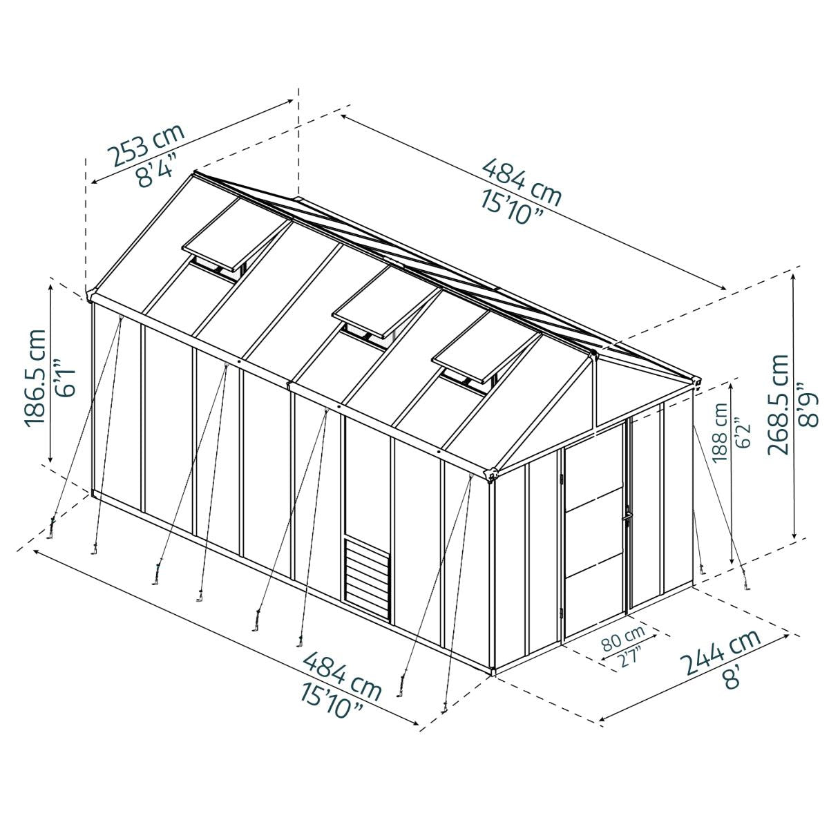 Glory Deluxe Polycarbonate Greenhouse 8 x 16 ft. | Palram-Canopia-Delightful Yard