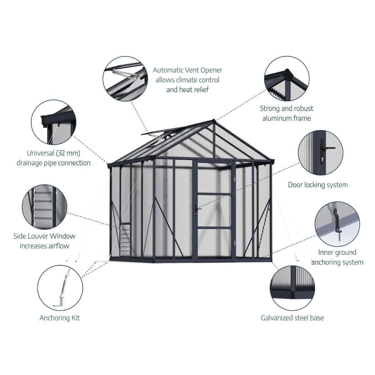 Glory Deluxe Polycarbonate Greenhouse 8 x 20 ft. | Palram-Canopia-Delightful Yard