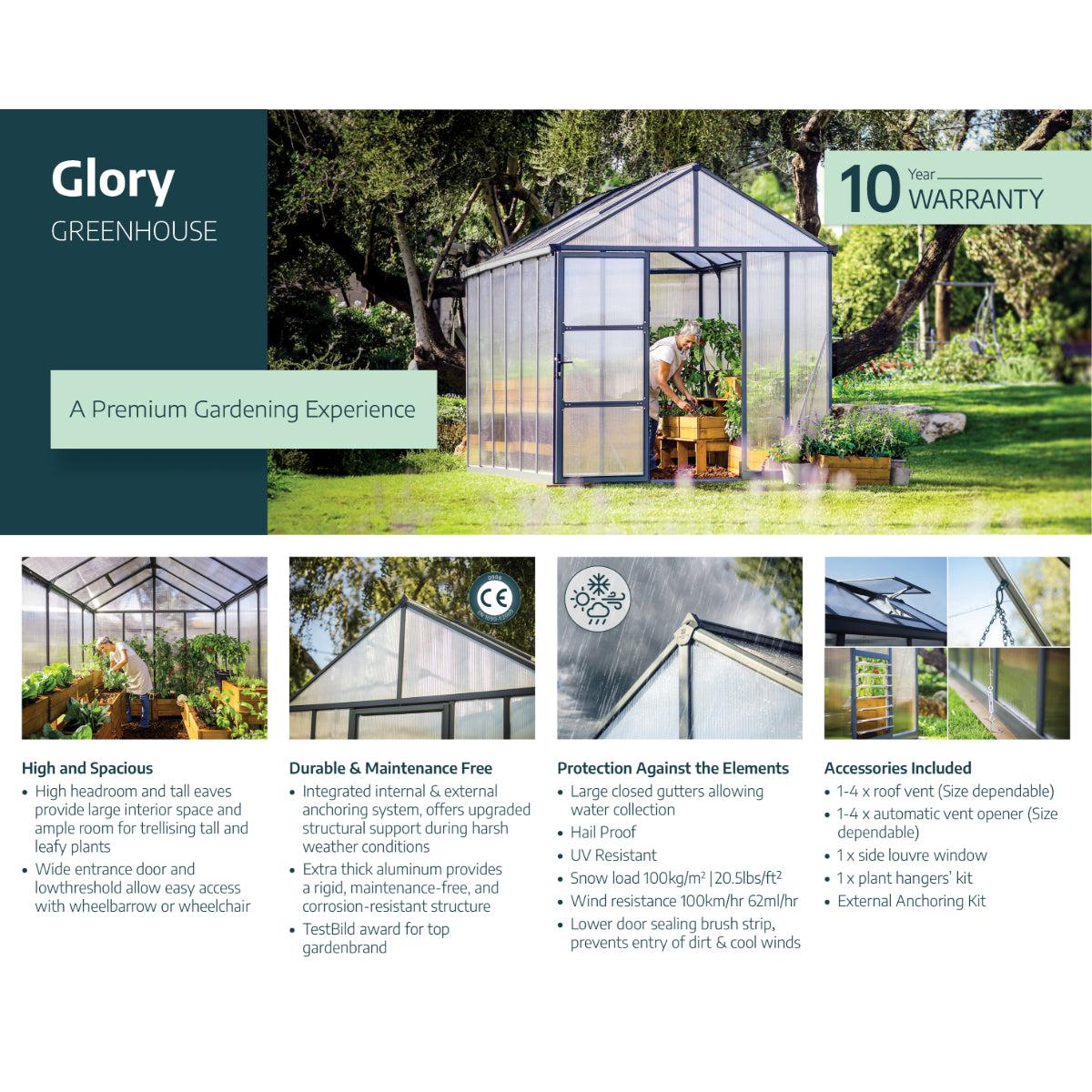 Glory Deluxe Polycarbonate Greenhouse 8 x 20 ft. | Palram-Canopia-Delightful Yard