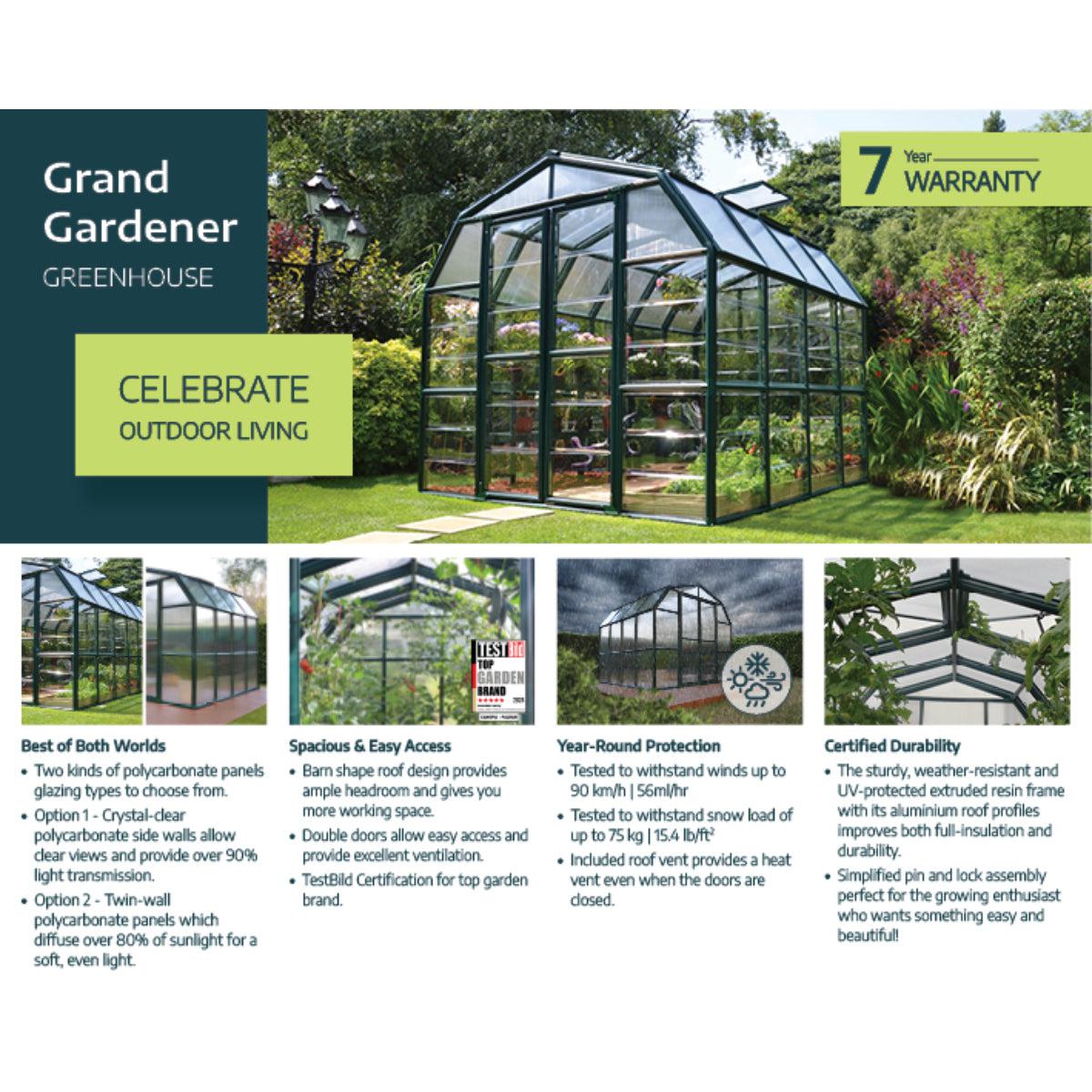 Grand Gardener Polycarbonate Greenhouse 8 x 20 ft. | Rion by Palram-Canopia-Delightful Yard