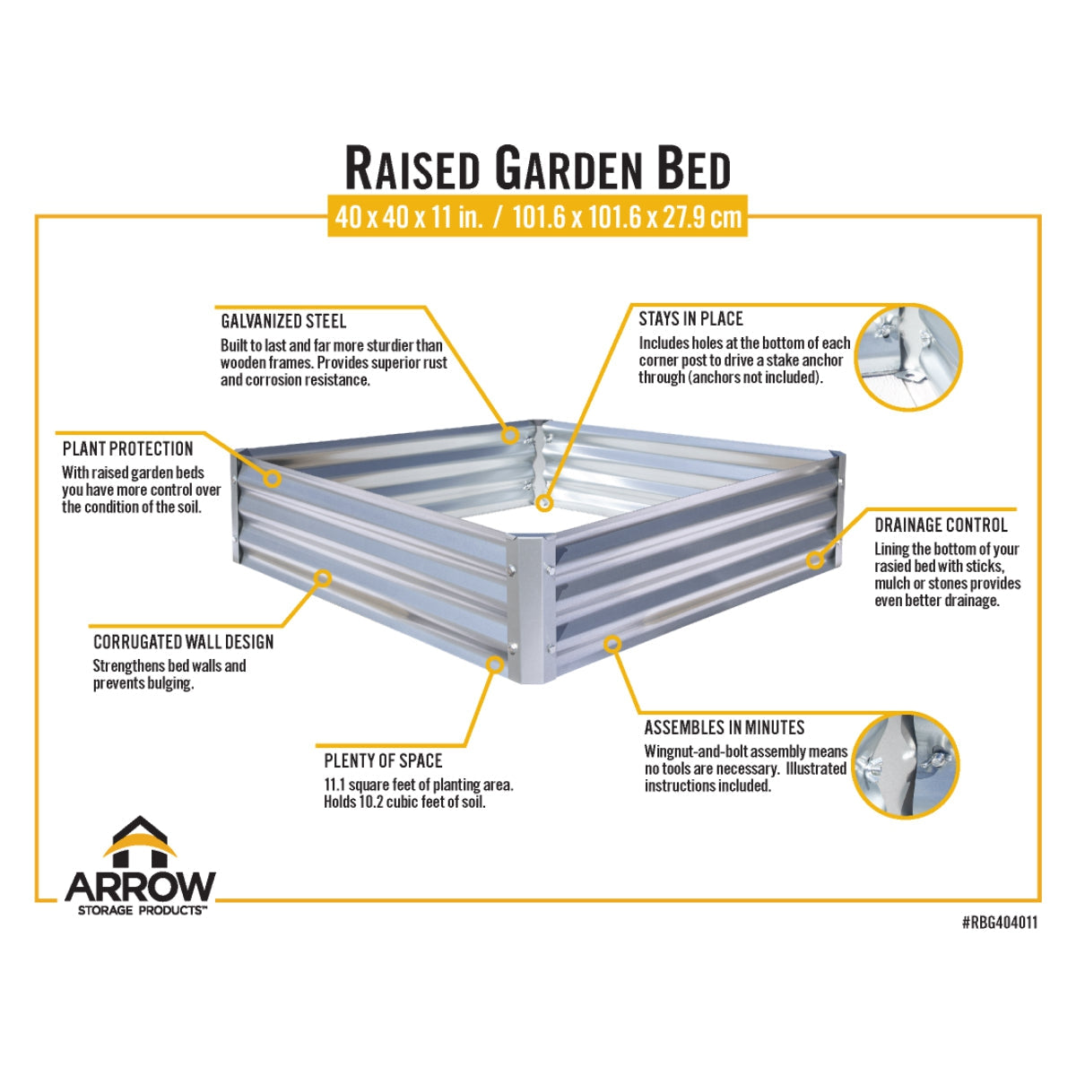 GrowIT Raised Bed Garden 40x40x11 | Arrow-Delightful Yard