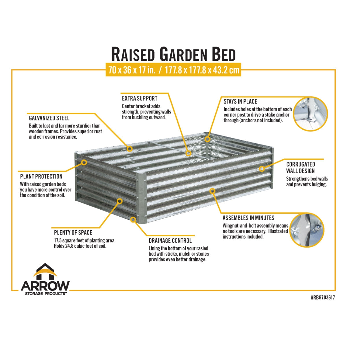 Growit Raised Bed Garden 72X36X17 | Arrow-Delightful Yard