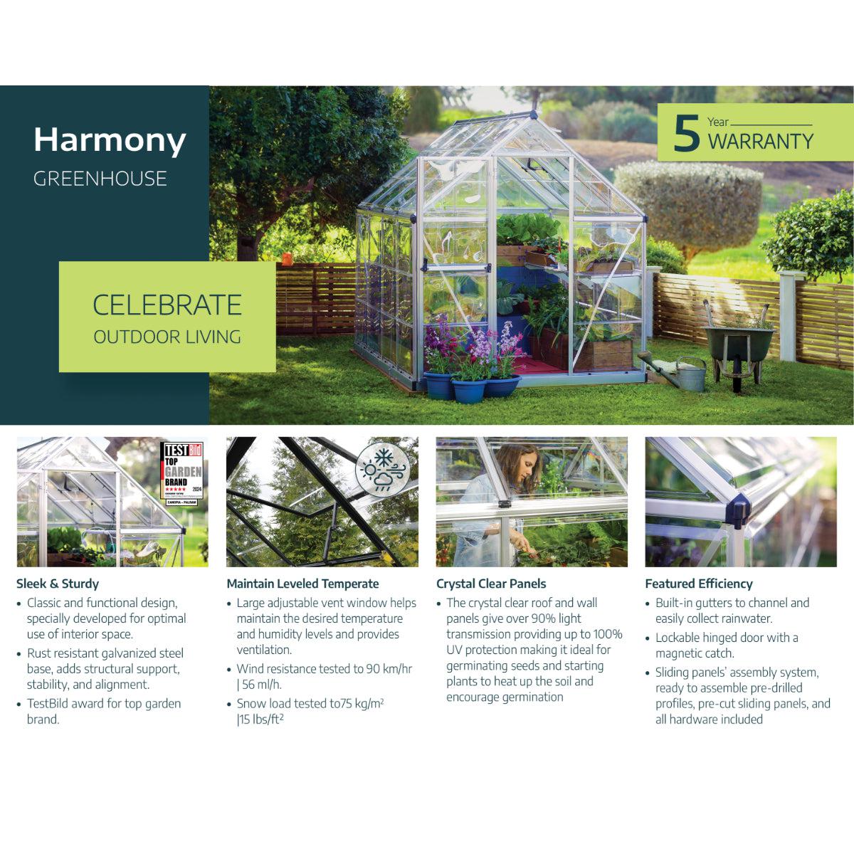 Harmony Polycarbonate Greenhouse 6 x 8 ft. Grey Frame | Palram-Canopia-Delightful Yard