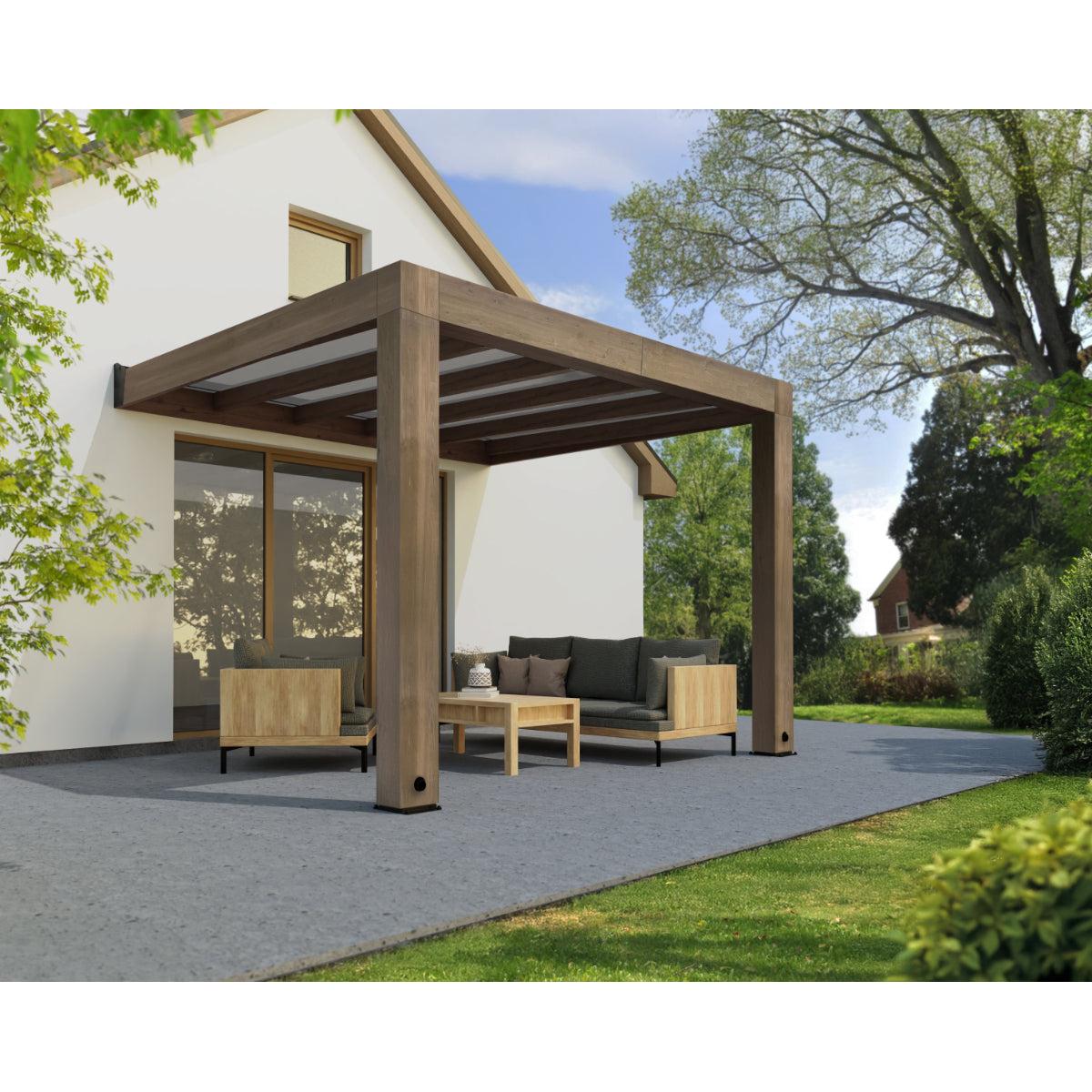Helsinki Cedar Wood Patio Covers 10 x 11 ft. Solid Panels | Palram-Canopia-Delightful Yard