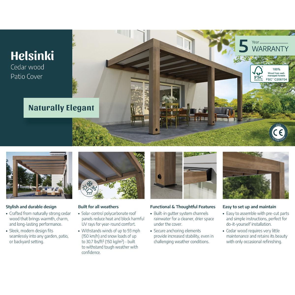Helsinki Cedar Wood Patio Covers 10 x 32 ft. Solid Panels | Palram-Canopia-Delightful Yard