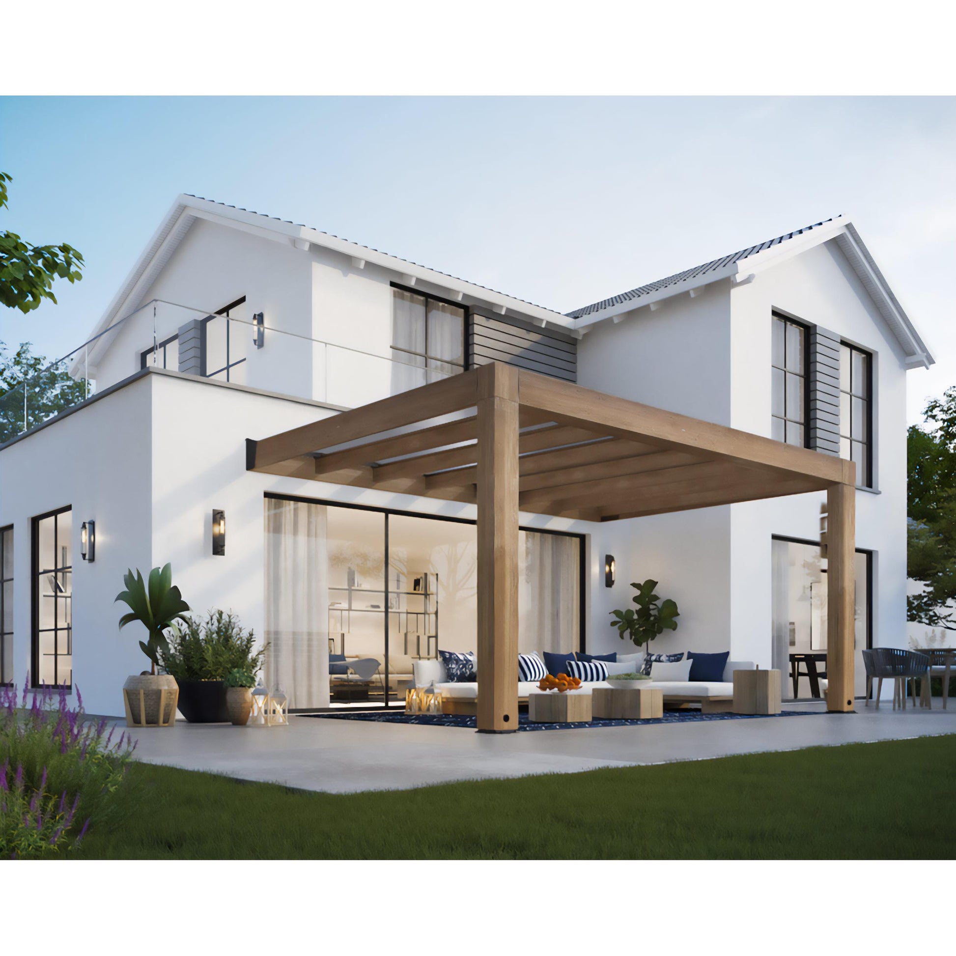 Helsinki Cedar Wood Patio Covers 10 x 15 ft. Solid Panels | Palram-Canopia-Delightful Yard