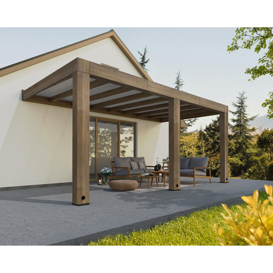 Helsinki Cedar Wood Patio Covers 10 x 17 ft. Solid Panels | Palram-Canopia-Delightful Yard