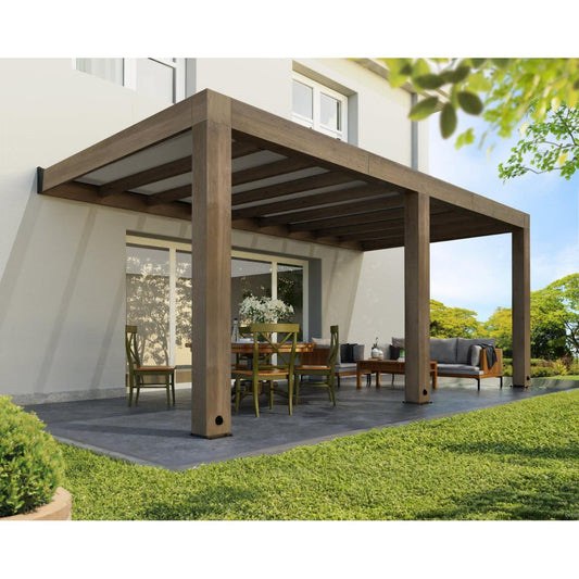 Helsinki Cedar Wood Patio Covers 10 x 20 ft. Solid Panels | Palram-Canopia-Delightful Yard