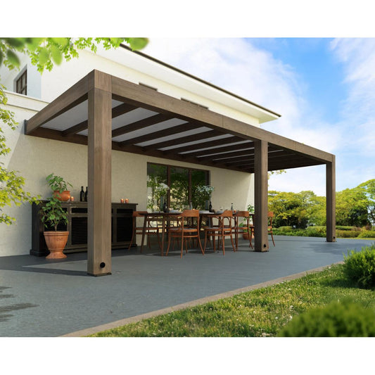 Helsinki Cedar Wood Patio Covers 10 x 24 ft. Solid Panels | Palram-Canopia-Delightful Yard