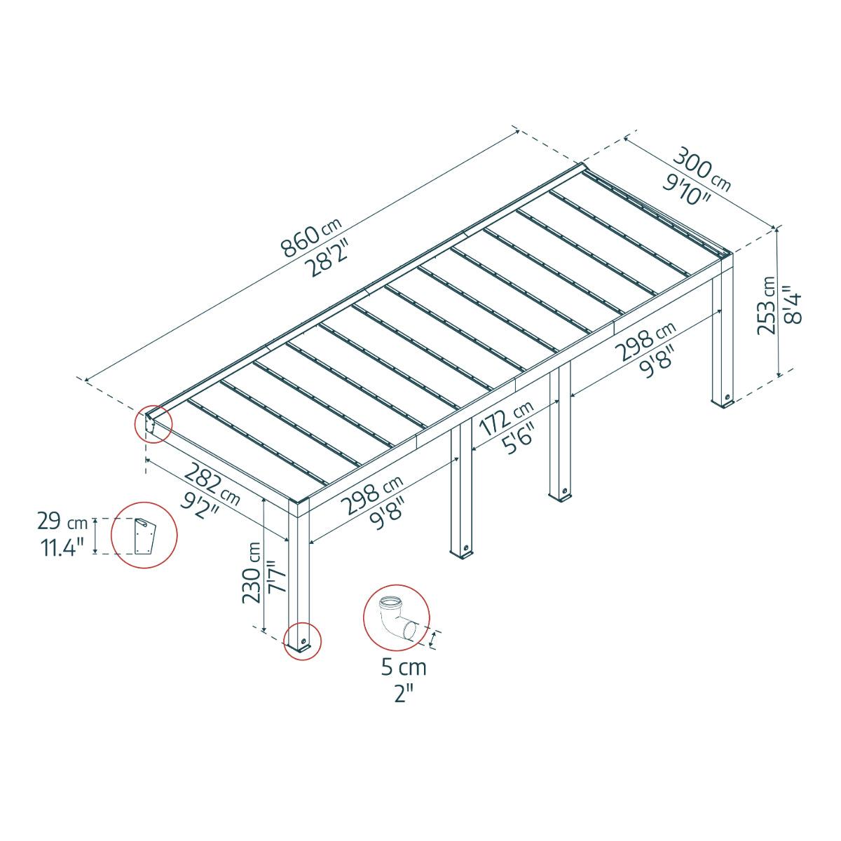 Helsinki Cedar Wood Patio Covers 10 x 28 ft. Solid Panels | Palram-Canopia-Delightful Yard