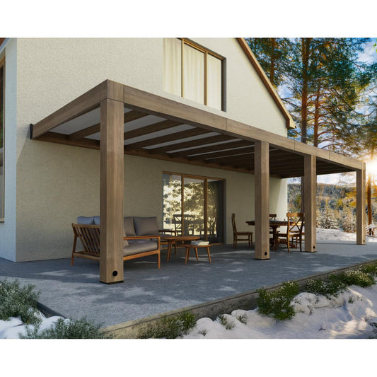 Helsinki Cedar Wood Patio Covers 10 x 28 ft. Solid Panels | Palram-Canopia-Delightful Yard