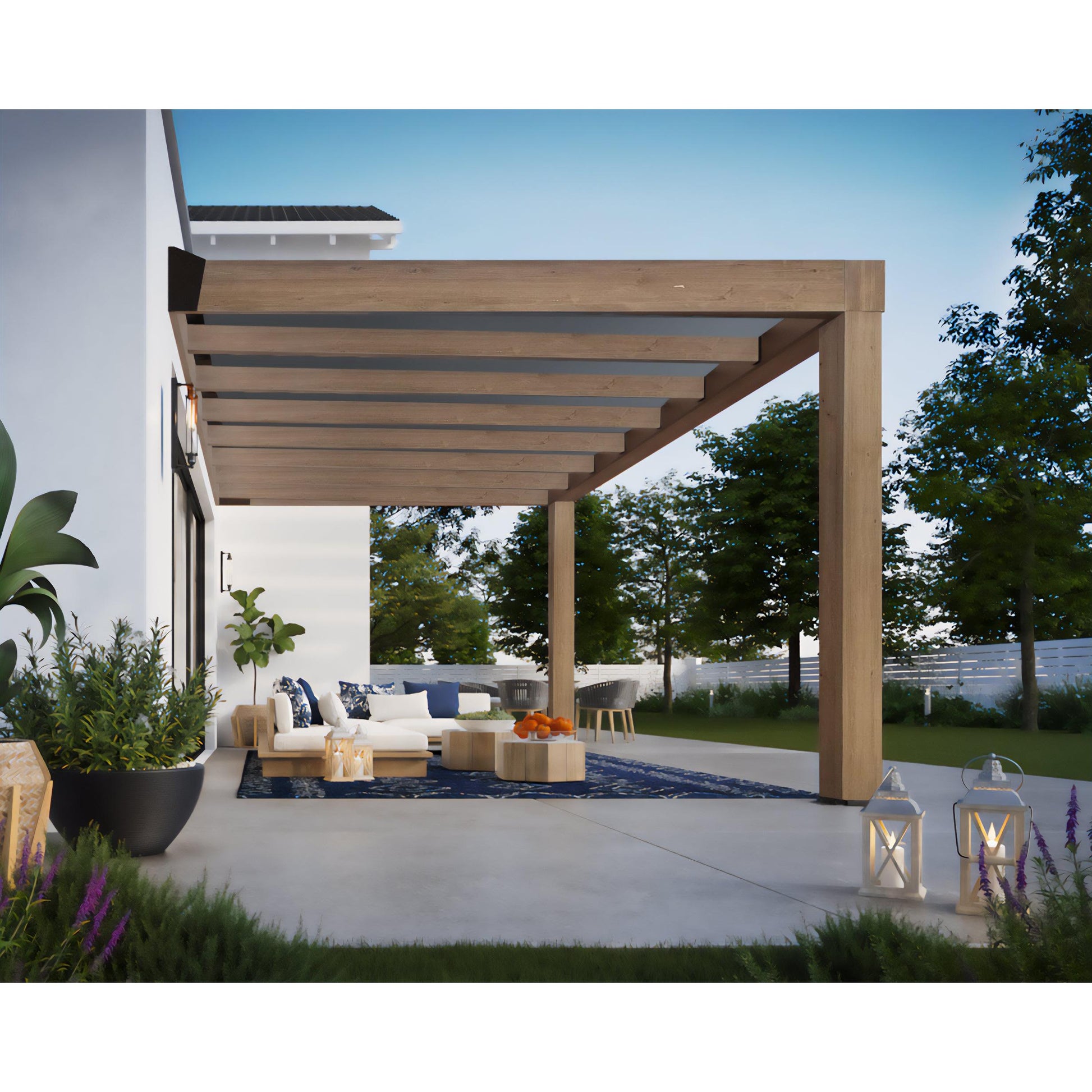 Helsinki Cedar Wood Patio Covers 10 x 32 ft. Solid Panels | Palram-Canopia-Delightful Yard