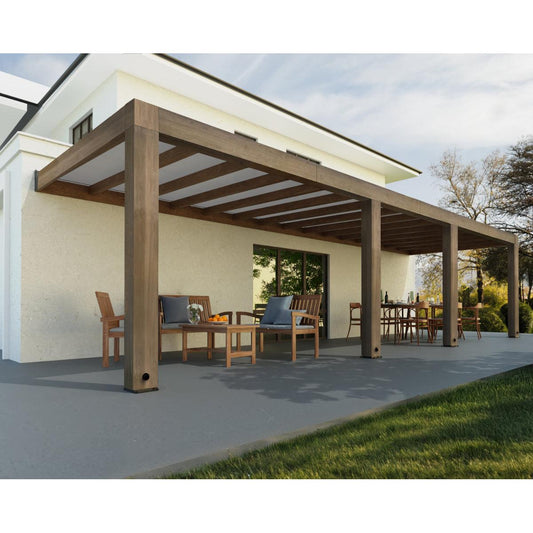 Helsinki Cedar Wood Patio Covers 10 x 32 ft. Solid Panels | Palram-Canopia-Delightful Yard