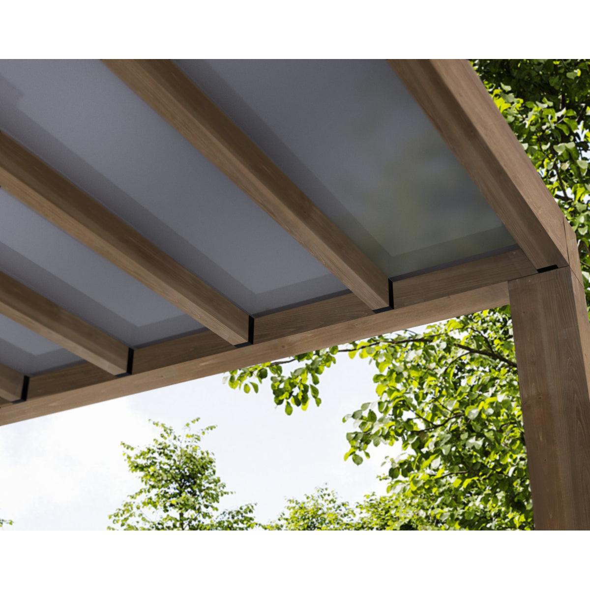 Helsinki Cedar Wood Patio Covers 10 x 32 ft. Solid Panels | Palram-Canopia-Delightful Yard