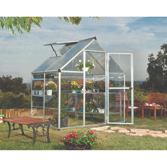 Hybrid Polycarbonate Greenhouse 6 x 4 ft. Silver Frame | Palram-Canopia-Delightful Yard