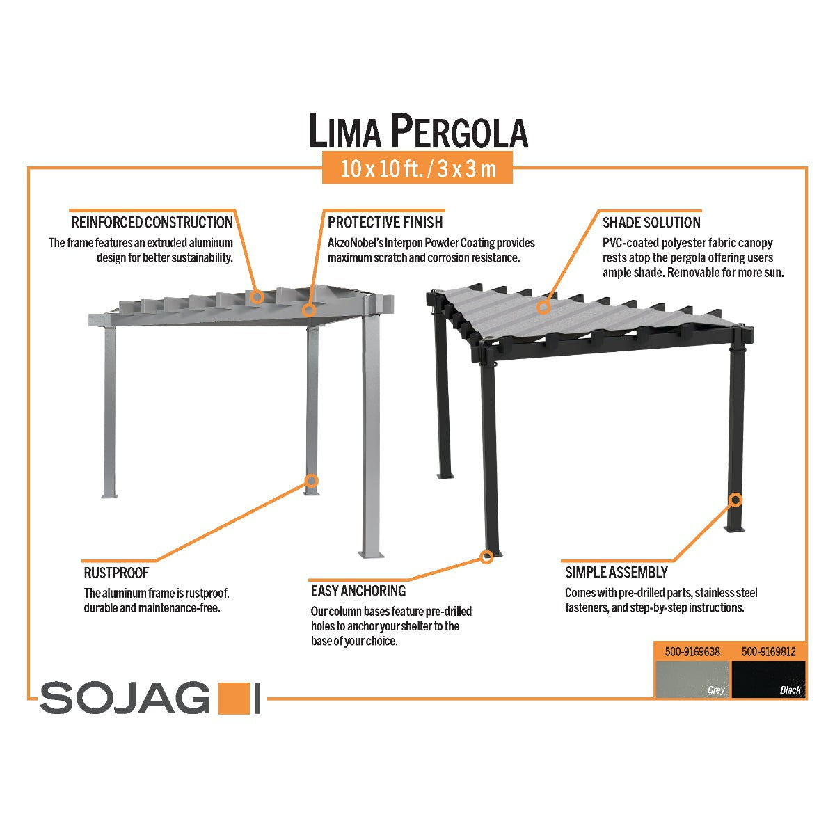 Lima 10 x 10 ft. Triangle Aluminum Pergola| Sojag-Delightful Yard