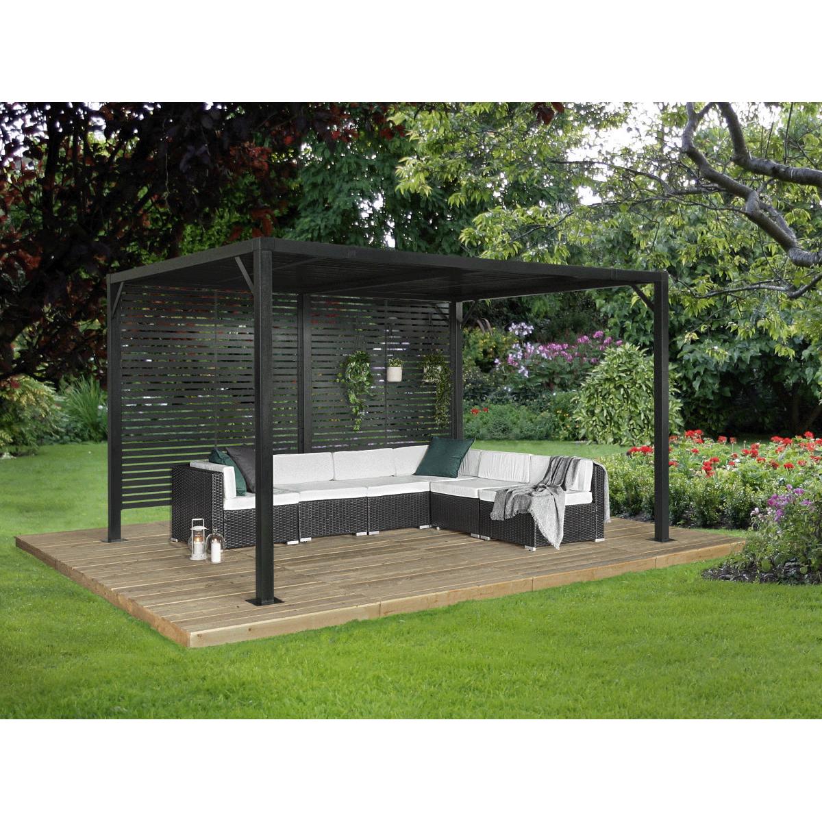 Meeru 9 x 12 ft. Aluminum Pergola with Louvered Wall | Sojag-Delightful Yard