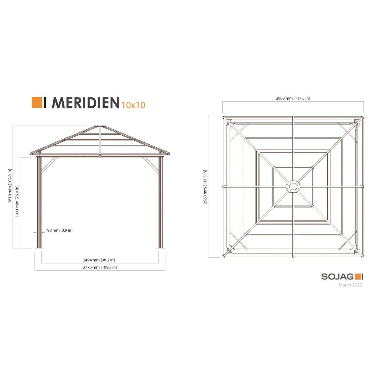 Meridien Aluminum Gazebo 10 x 10 ft | Sojag-Delightful Yard