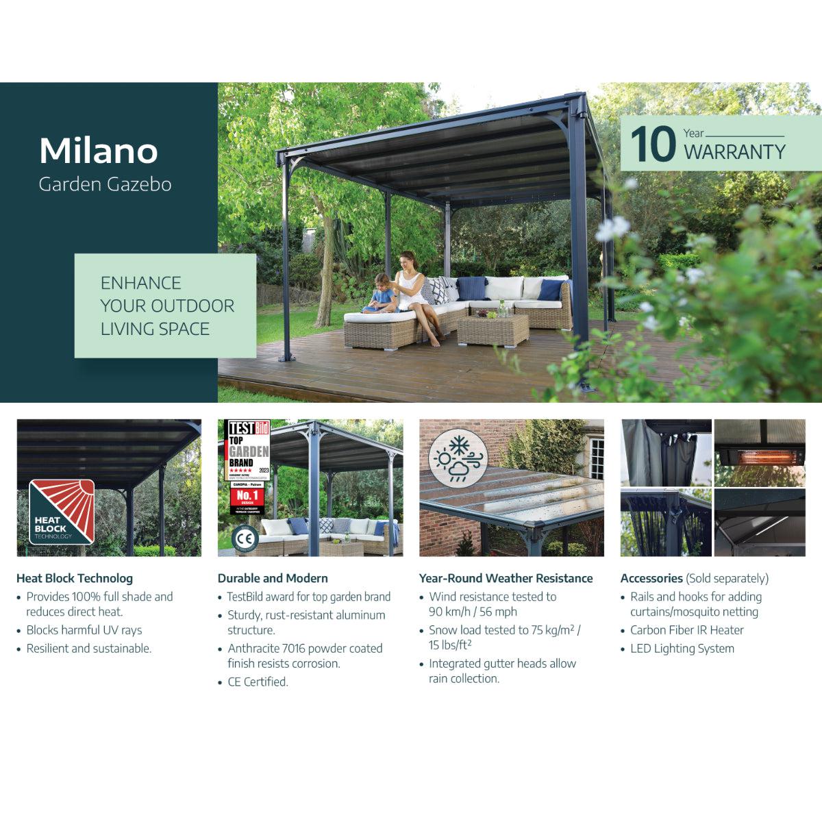 Milano Aluminum Flat Roof Gazebo 10 x 14 ft.| Palram-Canopia-Delightful Yard