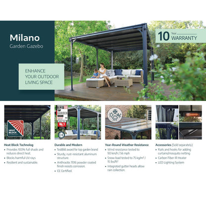 Milano Aluminum Flat Roof Gazebo 10 x 14 ft.| Palram-Canopia-Delightful Yard