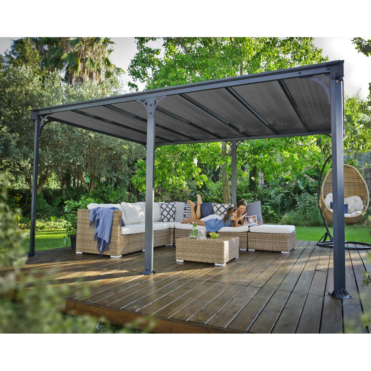 Milano Aluminum Flat Roof Gazebo 10 x 14 ft.| Palram-Canopia-Delightful Yard