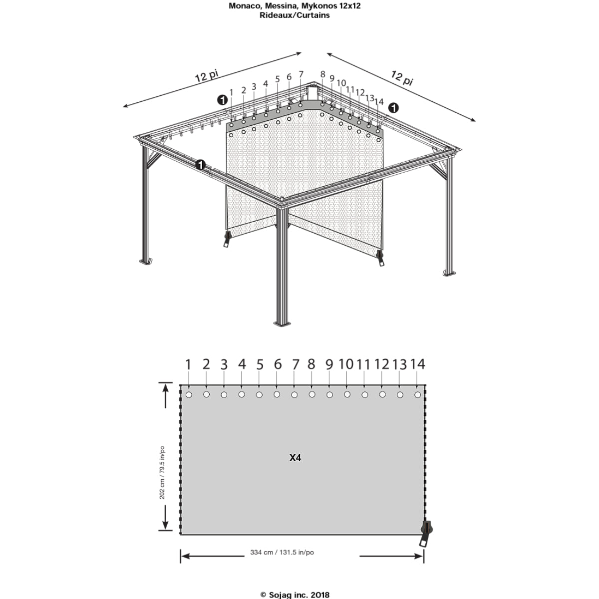 Monaco, Messina, Mykonos, and Moreno Gazebo Curtains 12 x 12 ft | Sojag-Delightful Yard