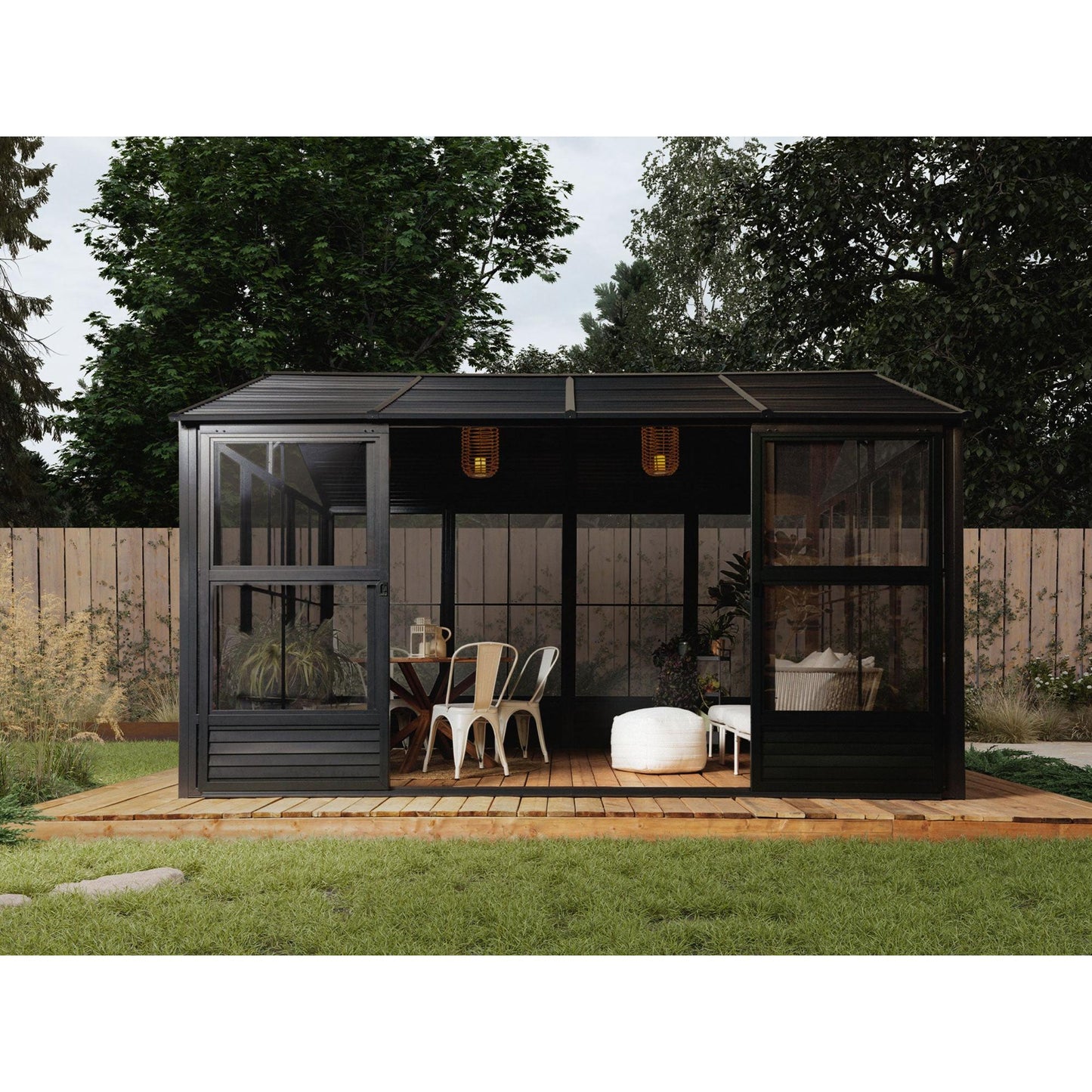 Myrdal Aluminum Solarium Metal Roof 11 x 14 ft. Black| Gazebo PenGuin-Delightful Yard