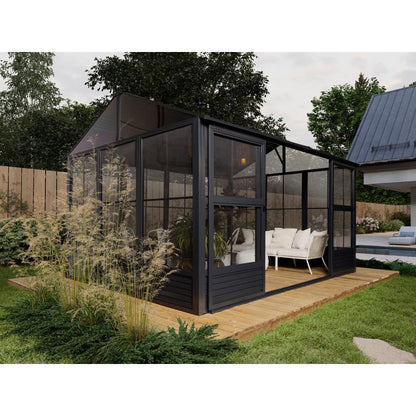 Myrdal Aluminum Solarium Metal Roof 11 x 14 ft. Black| Gazebo PenGuin-Delightful Yard