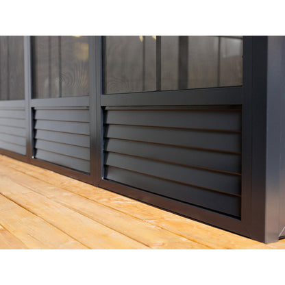 Myrdal Aluminum Solarium Metal Roof 11 x 14 ft. Black| Gazebo PenGuin-Delightful Yard