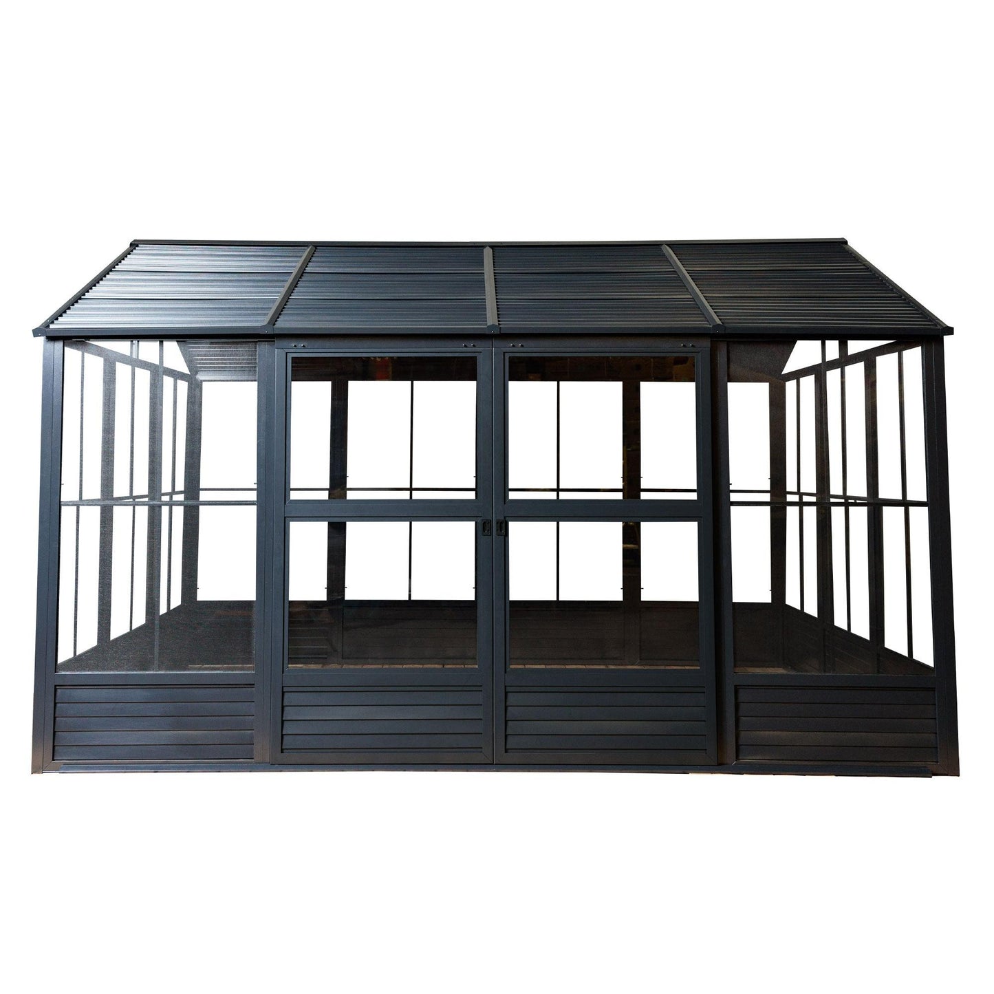 Myrdal Aluminum Solarium Metal Roof 11 x 14 ft. Black| Gazebo PenGuin-Delightful Yard