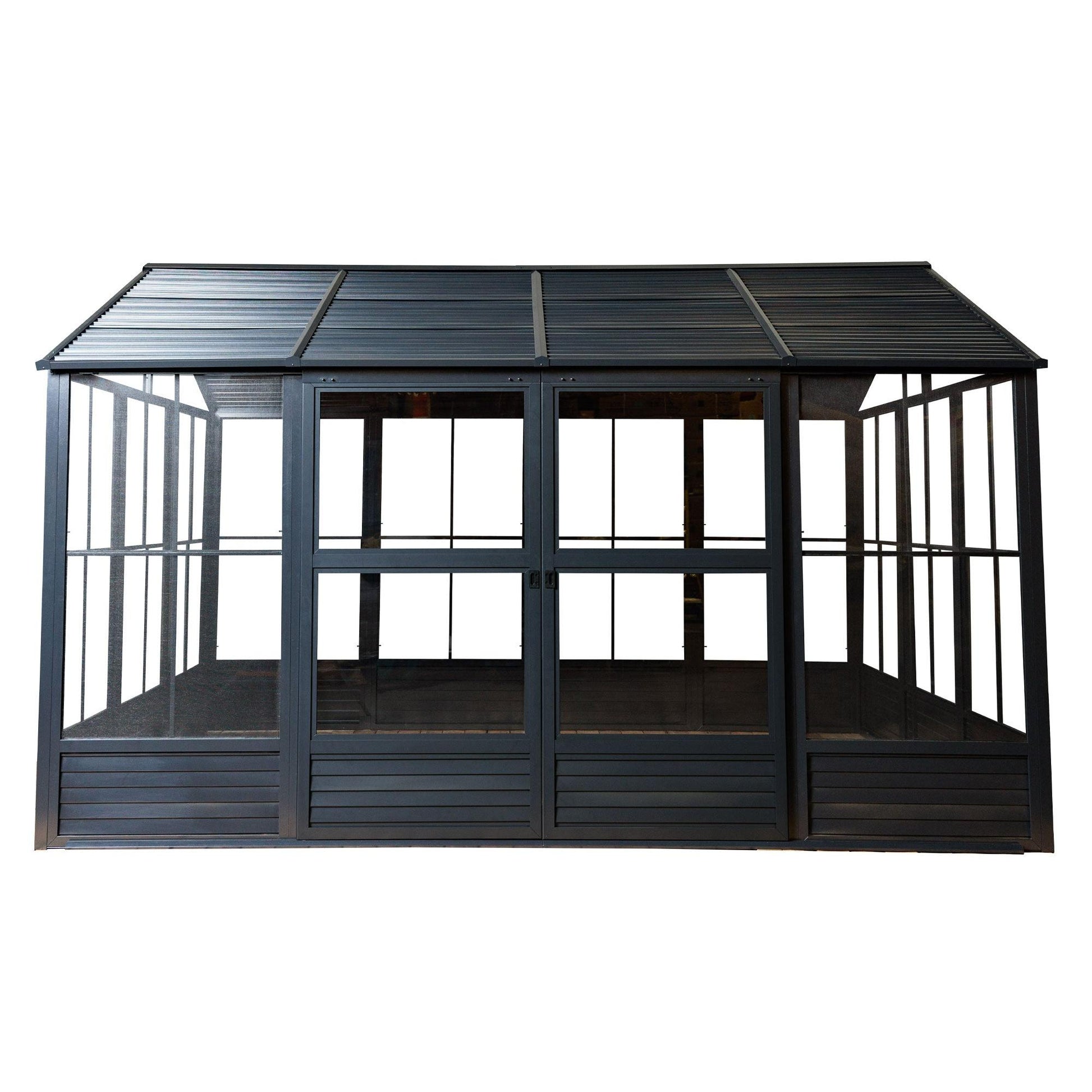 Myrdal Aluminum Solarium Metal Roof 11 x 14 ft. Black| Gazebo PenGuin-Delightful Yard