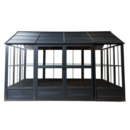Myrdal Aluminum Solarium Metal Roof 11 x 14 ft. Black| Gazebo PenGuin-Delightful Yard