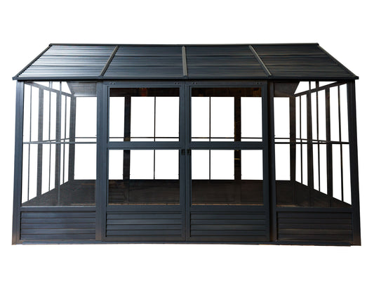 Myrdal Aluminum Solarium Metal Roof 11 x 14 ft. Black| Gazebo PenGuin-Delightful Yard